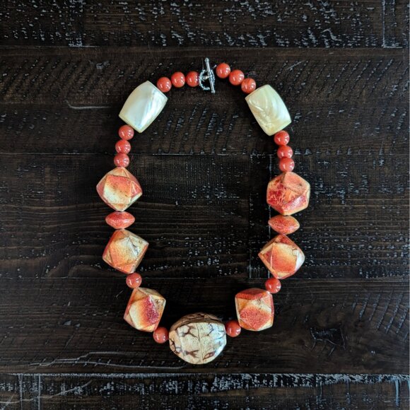 Retro Chunky Beaded Necklace Toggle Clasp Party Statement Glam - Picture 2 of 8